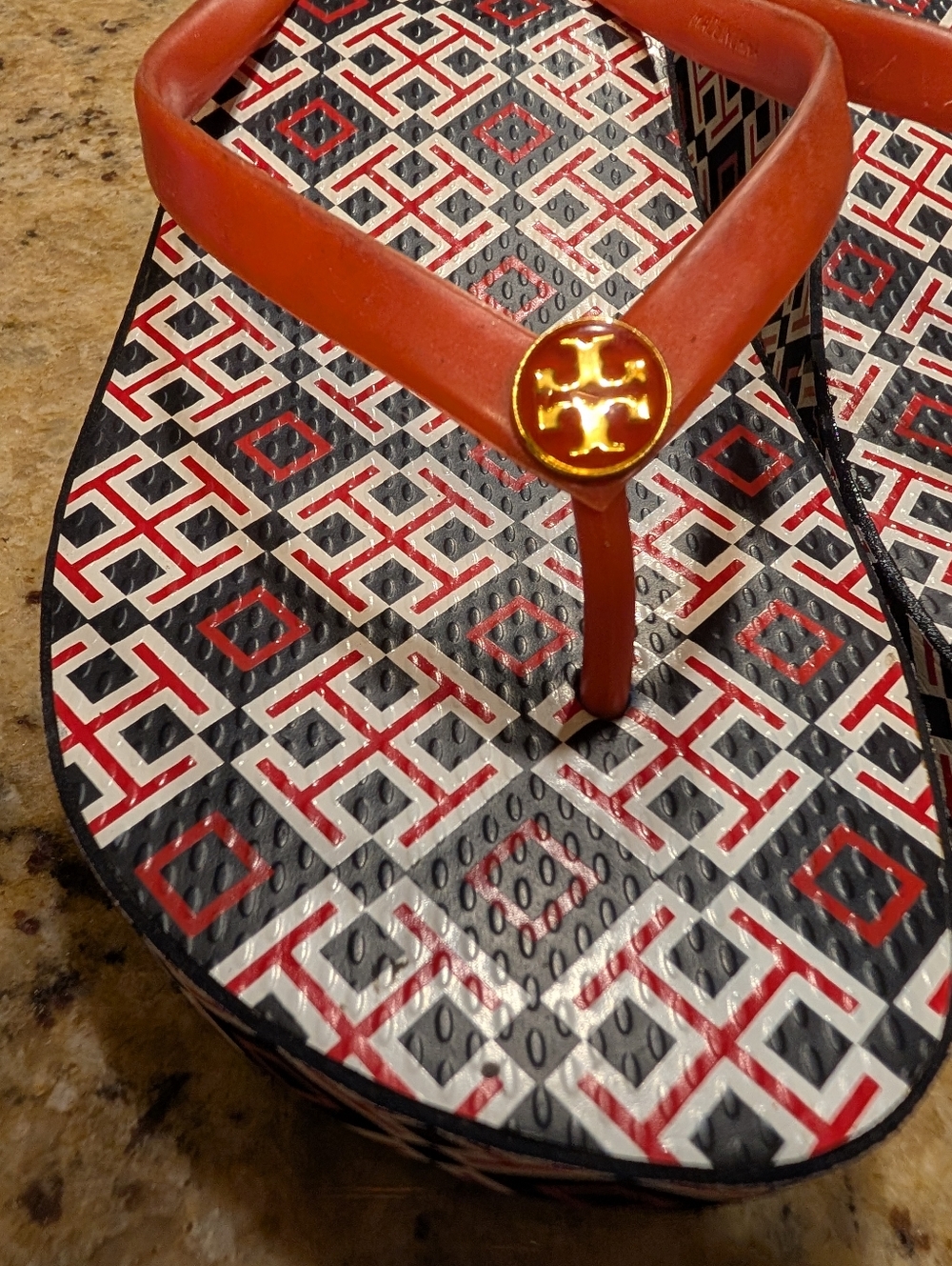 Tory Burch Thandie Wedge Flip-flop Geometric Logo Women's Sz 10 - Picture 5 of 5